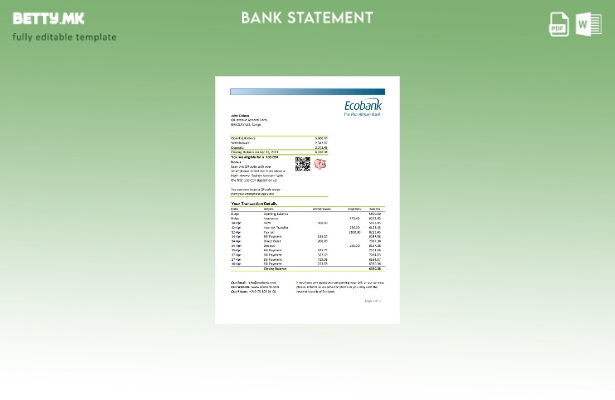 модерен стил шаблон ексел за извод од банка на Конго Екобанк
